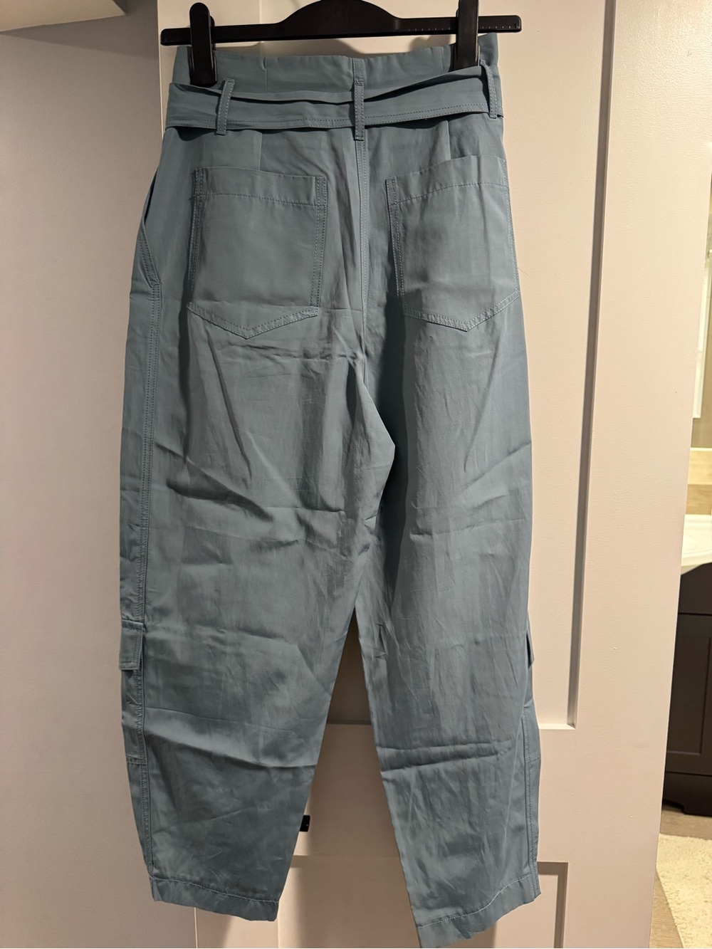 ZARA High-Waist Belted Cargo Pants - Dusty Blue NWT - Picture 6 of 7